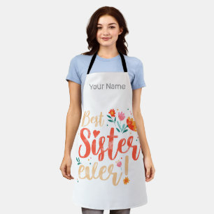 Best Sister Ever Floral Vintage Girls Retro Design Apron