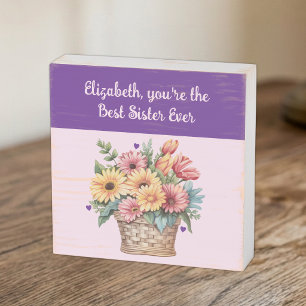 Best sister ever flowers green rustic wooden box sign
