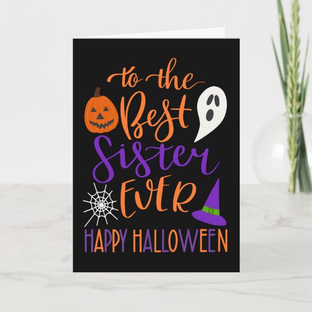 Best Sister Ever Halloween in Orange and Purple Card (Front)