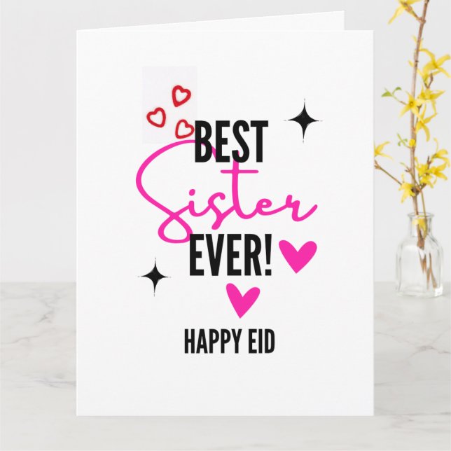 Best Sister Ever Happy Eid Folded Greeting Card  (Yellow Flower)