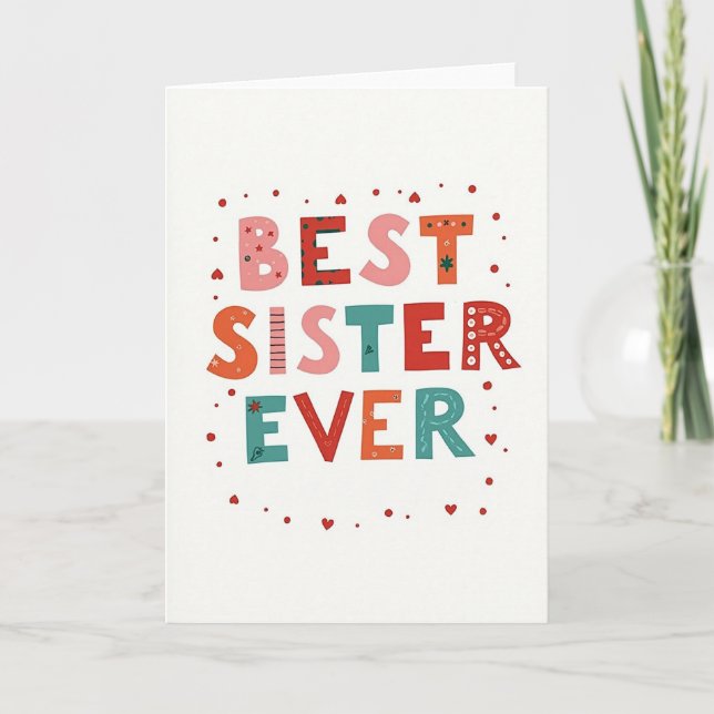 Best Sister Ever Hearts Dots Card (Front)