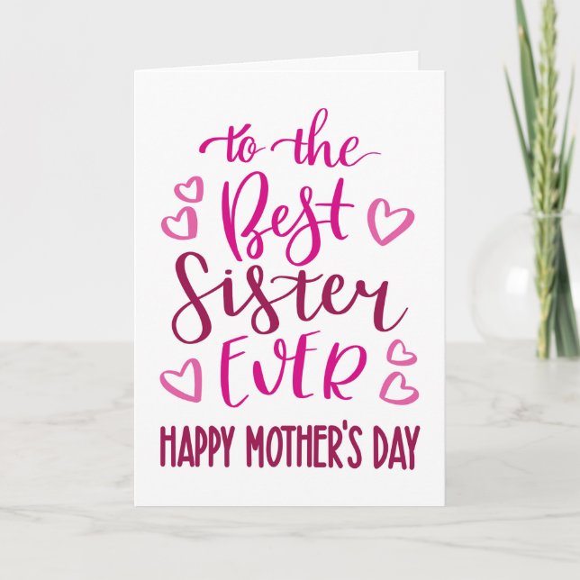 Best Sister Ever Mother's Day Typography in Pink Card (Front)