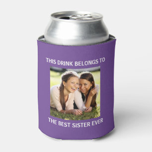 Best Sister Ever Personalized Photo Purple Can Cooler