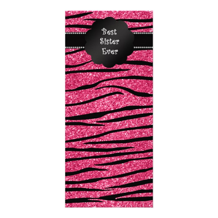 Best sister ever pink glitter zebra stripes customized rack card