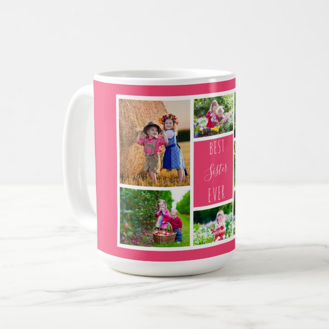 Best Sister Ever Pink Photo Collage Coffee Mug (Front Left)