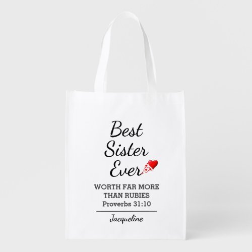 BEST SISTER EVER Proverbs 31 Personalized Grocery Bag