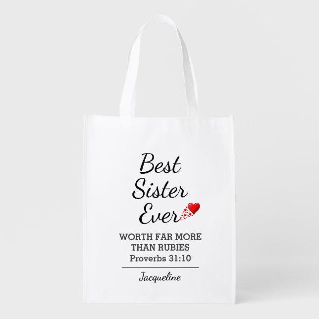 BEST SISTER EVER Proverbs 31 Personalized Grocery Bag (Front)