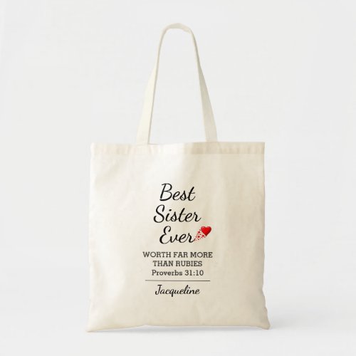 BEST SISTER EVER Proverbs 31 Personalized Tote Bag