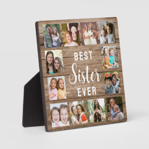 Best Sister Ever Rustic Wood  12 Photo Collage  Plaque