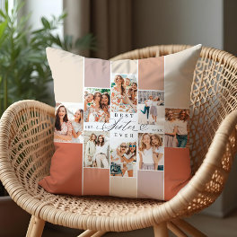 Best Sister Ever Sister Script Heart Photo Collage Throw Pillow