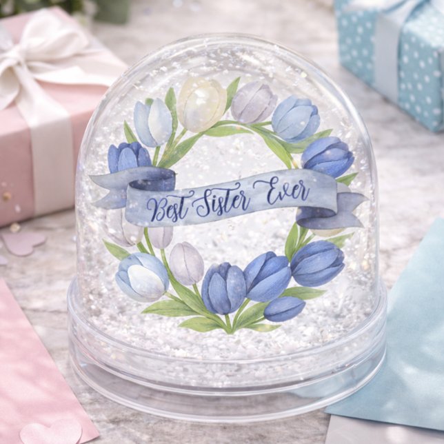 Best Sister Ever Tulip Wreath Thoughtful Gift Snow Globe (Creator Uploaded)
