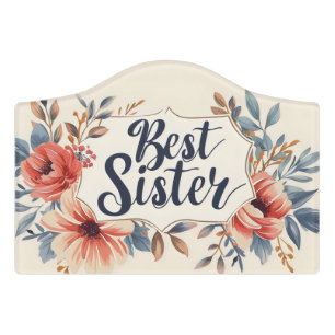 Best Sister Flower Frame Door Sign