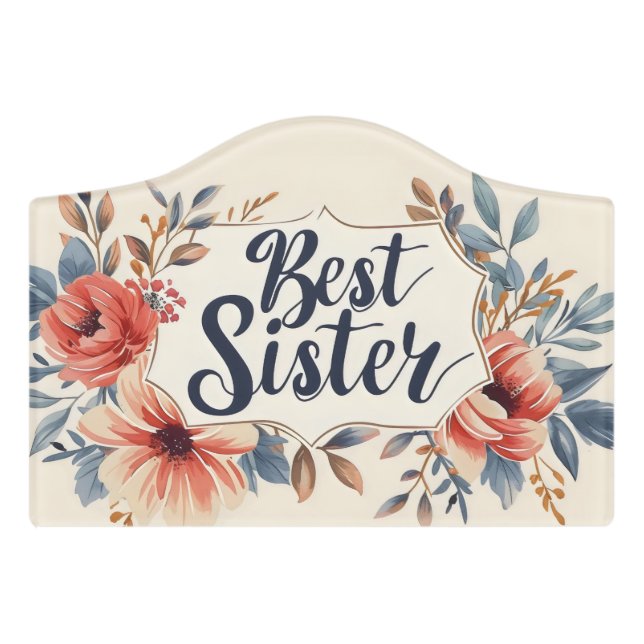 Best Sister Flower Frame Door Sign (Small Crest Front)