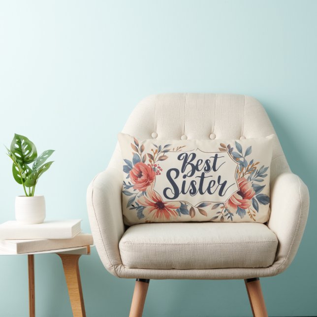 Best Sister Flower Frame Lumbar Pillow (Chair)