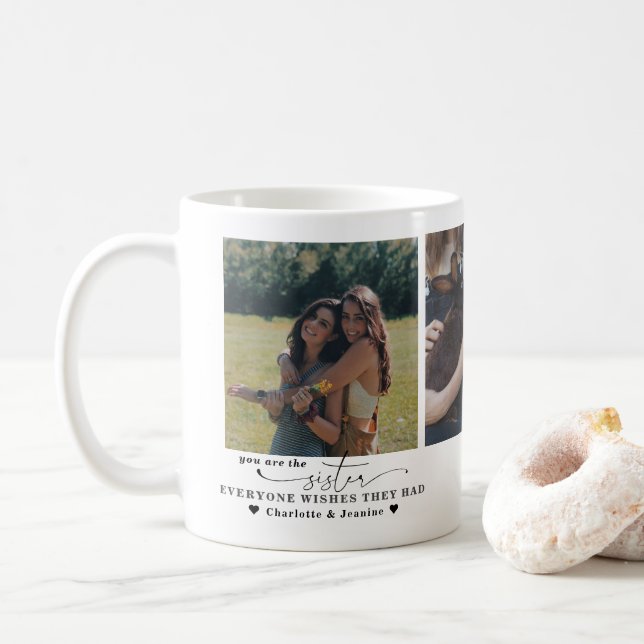 Best Sister | Modern Minimal 3 Photo Coffee Mug (With Donut)
