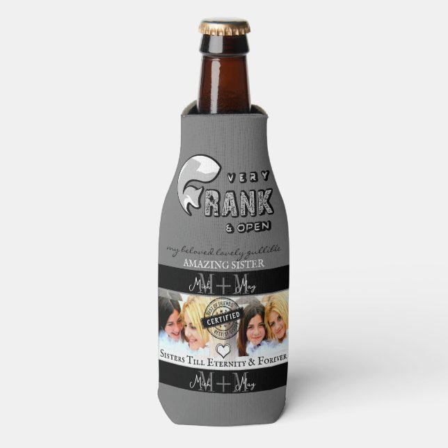 Best Sister, Monogram Custom: Black & White Theme Bottle Cooler (Bottle Front)