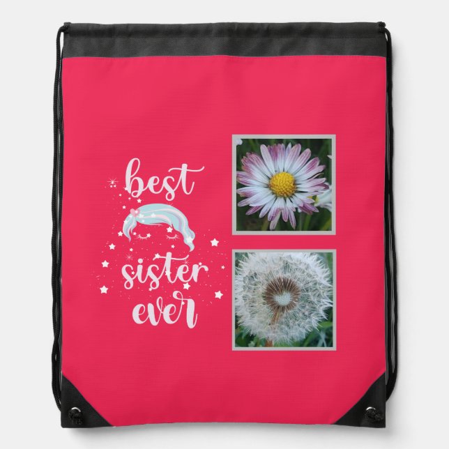 Best Sister Photo Template Drawstring Bag (Front)
