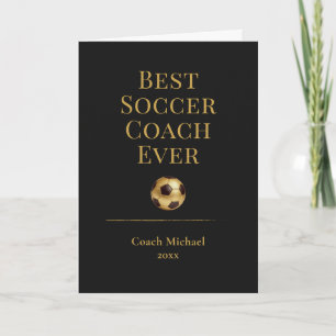 Best Soccer Coach Ever Elegant Black Gold Gift Letterpress Thank You Card