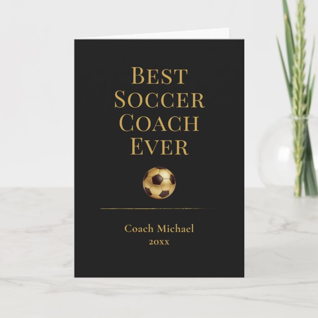 Best Soccer Coach Ever Elegant Black Gold Gift Thank You Card (Front)