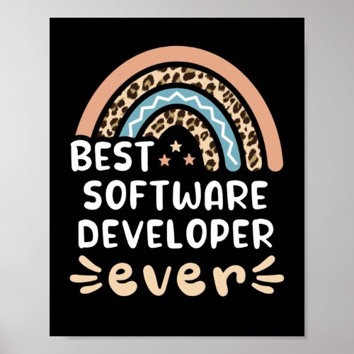 Best Software Developer ever Leopard Rainbow Gift Poster