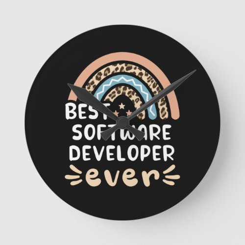 Best Software Developer ever Leopard Rainbow Gift Round Clock