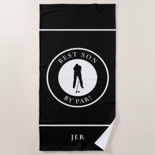Best Son By Par Monogram Golfer Sports Pro Black Beach Towel
