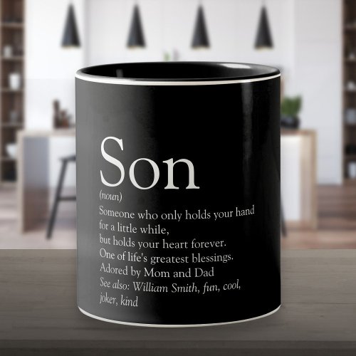 Best Son Ever Definition Black and White Two_Tone Coffee Mug