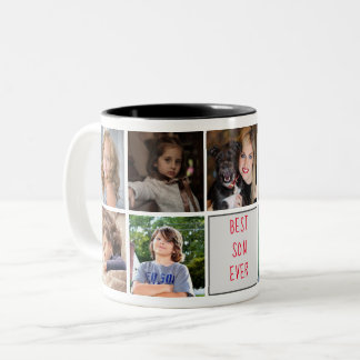 Best Son Ever Monogram Photo Collage Trendy Two-Tone Coffee Mug