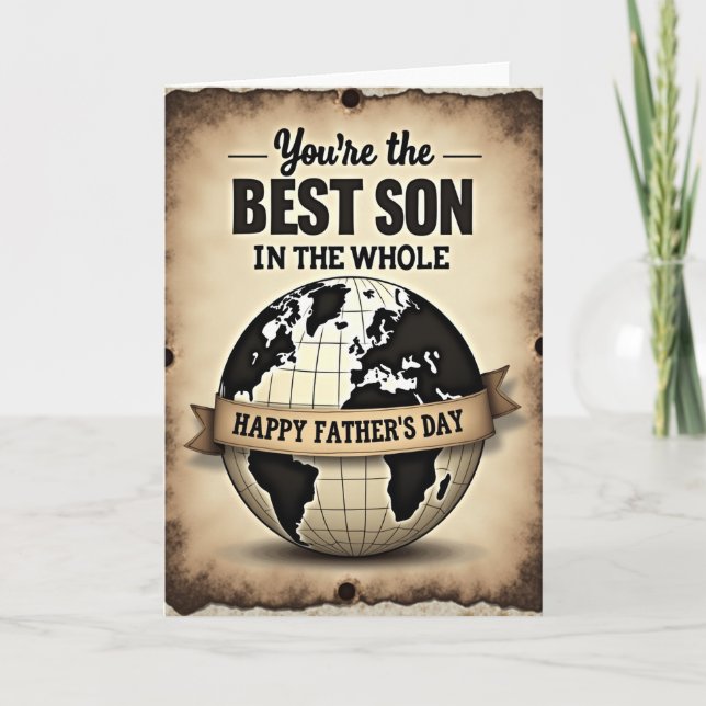 Best Son Fathers Day Globe Card (Front)