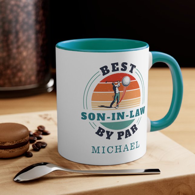 Best Son in Law By Par Retro Birthday Personalized Mug (Retro Golf Best Son in Law By Par Personalized 11oz Coffee Mug)