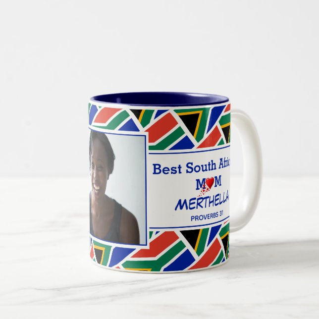 BEST SOUTH AFRICAN MOM Personalized Photo Two-Tone Coffee Mug (Front Right)