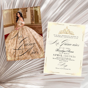 Best Spanish Mis Quince años Script Gold Beige Invitation