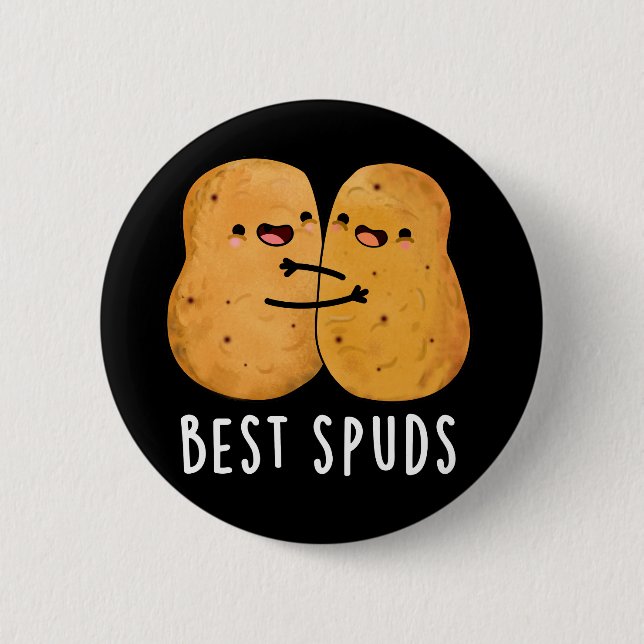 Best Spuds Funny Best Buddies Potato Pun Dark BG Button (Front)