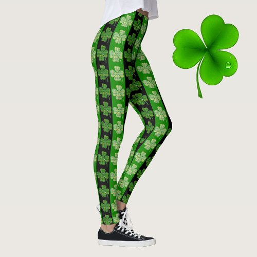 Best St Patricks Day Green Plaid Clover Stripes Leggings