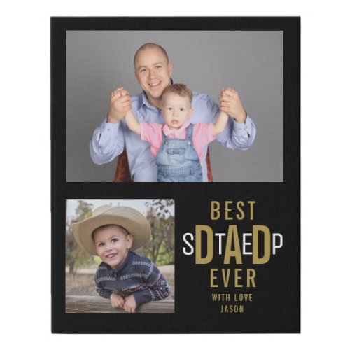 Best Step Dad Ever 2 Photo Collage Black And Gold Faux Canvas Print