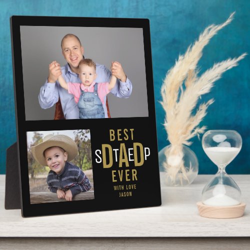 Best Step Dad Ever 2 Photo  Collage Black And Gold Plaque