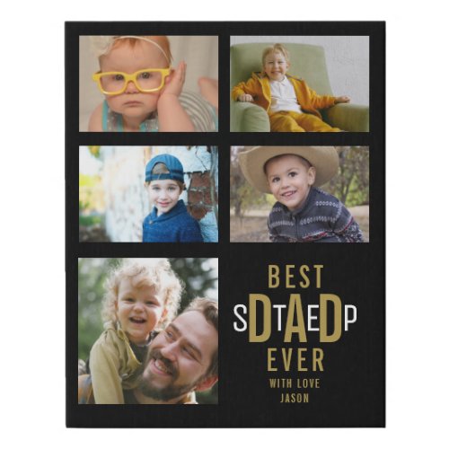 Best Step Dad Ever 5 Photo Collage Black And Gold  Faux Canvas Print