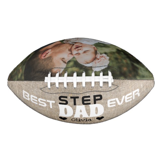 Best Step Dad Ever Custom Photo Rustic Burlap Football (Front)