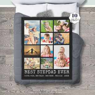 BEST STEPDAD EVER 10 Photo Collage Your Color Fleece Blanket