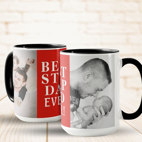 Best Stepdad Ever 2 Photo Collage Red  Mug