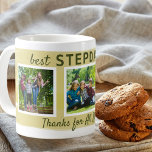 Best Stepdad Ever - 3 Photo Brush Stroke Coffee Mug<br><div class="desc">Custom photo coffee mug for the best stepdad ever. The template is set up for you to add 3 photos, which are displayed square instagram style in a row of three. You can also edit the text if you wish, which currently reads "Thanks for all you do!". The striped design...</div>