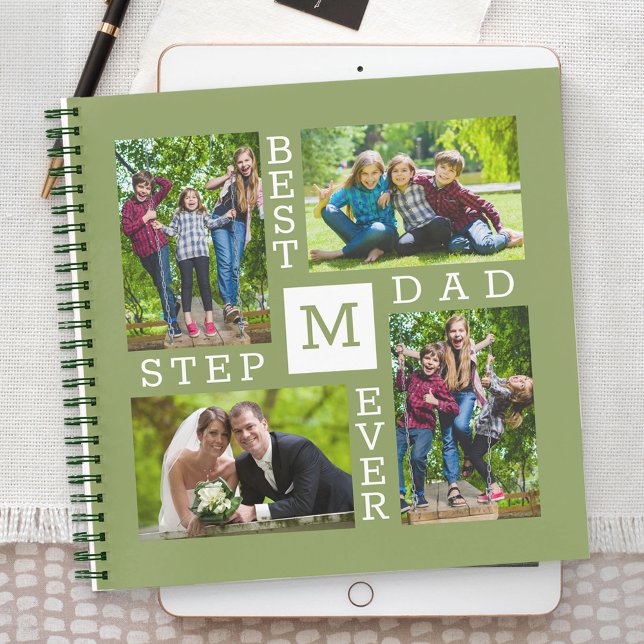 Best Stepdad Ever 4 Photo Collage Monogrammed Notebook (Creator Uploaded)