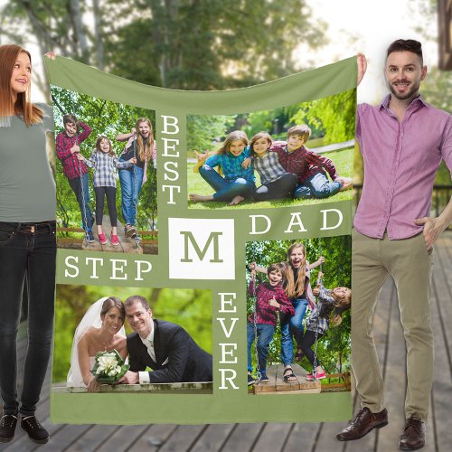 Best Stepdad Ever Editable Year 4 Photo Green Fleece Blanket