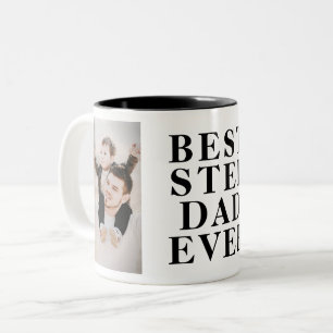 Best Stepdad Ever Father`s Day 2 Photo Collage Two-Tone Coffee Mug