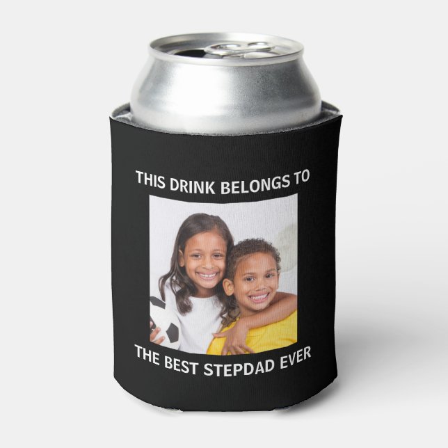 Best Stepdad Ever Personalized Photo Black Can Cooler (Can Front)