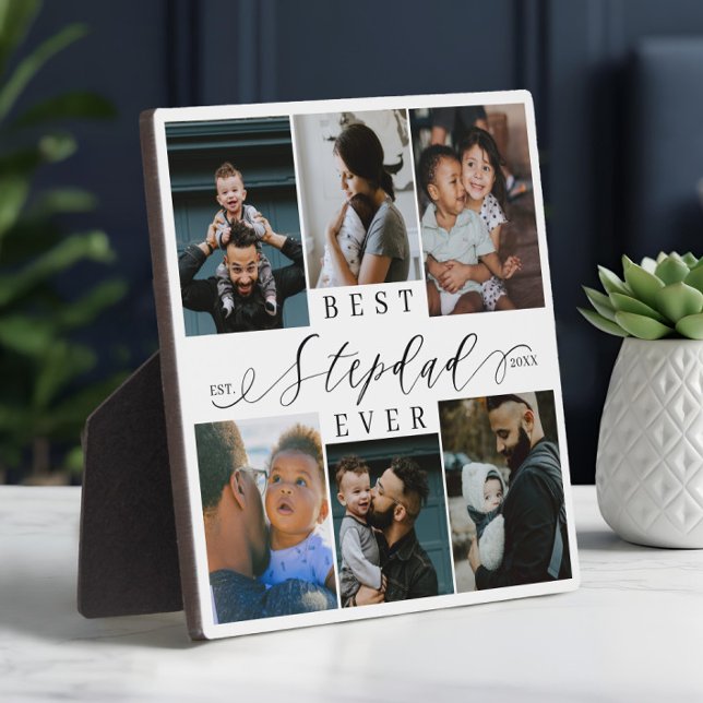 Best Stepdad Ever Personalized Photo Collage Gift Plaque (Best Stepdad Ever | Father's Day 6 Photo Collage Plaque)