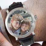 Best Stepdad Ever Personalized Photo Watch<br><div class="desc">Personalized photo watch - perfect for your stepdad - but you are welcome to customize the text as you wish. Upload your favorite photo and it will be displayed with a semi-opaque border overlay, as a base for the typography. The wording currently reads "Best ♥ Stepad ♥ Ever .. love...</div>