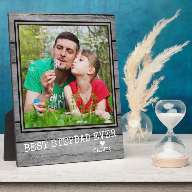 Best Stepdad Ever Photo Rustic Gray Wood Plaque (Side)