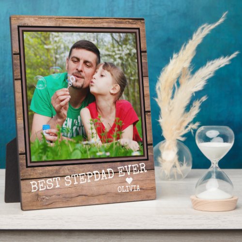 Best Stepdad Ever Photo Rustic Wood Personalized Plaque