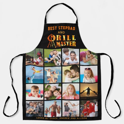 BEST STEPDAD GRILL MASTER 16 Photo Collage Names Apron